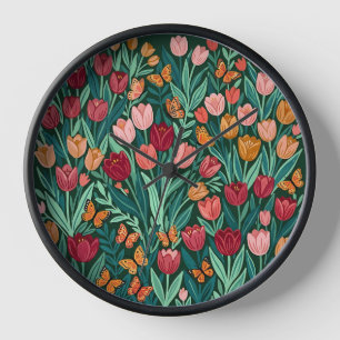 Relojes de arte de tulipanes abstractos y mariposa