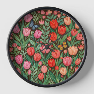 Relojes de arte de tulipanes abstractos y mariposa