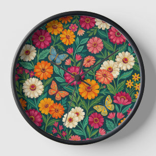 Relojes de Arte de Zinnias de Textil Indio Abstrac