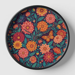 Relojes de Arte Floral Abstracto Dahlia Mariposas