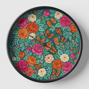 Relojes De Arte Folclórico Abstracto Rosas Maripos