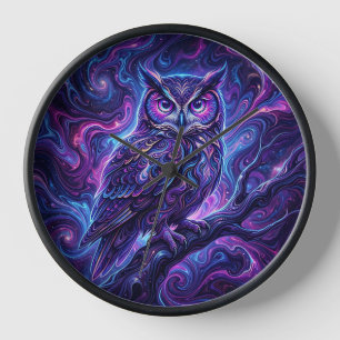 Relojes de Arte Líquido Púrpura Cósmico de Búho Ab