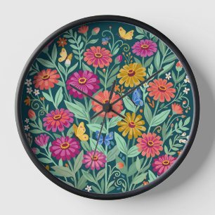 Relojes de Arte Mariposas Zinnias Coloridas Abstra
