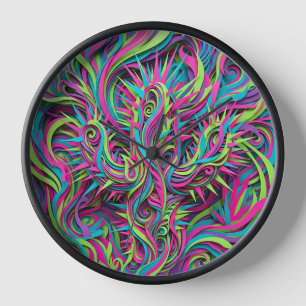 Relojes de Arte Neon Cactus Abstracto Vibrante
