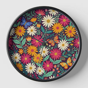 Relojes de arte popular abstracto con margaritas y