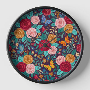Relojes de arte popular abstracto rosas mariposas