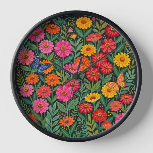 Relojes de Arte Zinnias Mariposas Abstractas