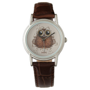 Relojes de encargo del monograma del búho del caf