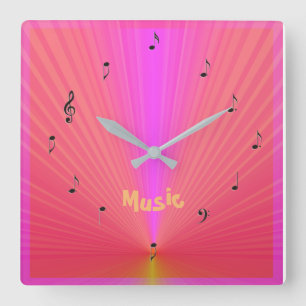 Relojes de música divertidos rosa naranja con nota