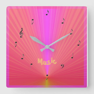 Relojes de música divertidos rosa naranja con nota