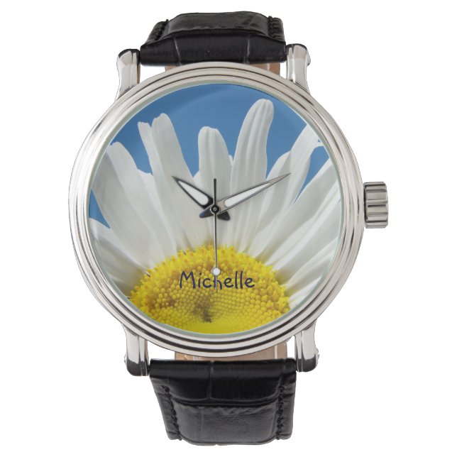 Relojes de nombre personalizado Flores de margarit (Anverso)