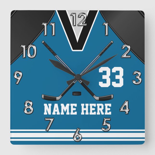 Relojes de pared de encargo del hockey su NOMBRE y (Anverso)