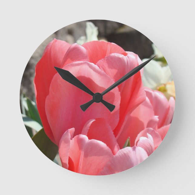 Relojes de pared de flores de tulipán rosa primave (Anverso)