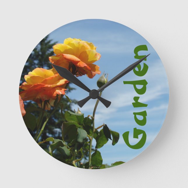 Relojes de pared de jardín Flores de Rosa Naranja  (Anverso)