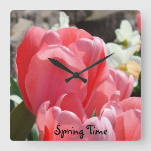 Relojes de pared de primavera Flores Tuli rosadas