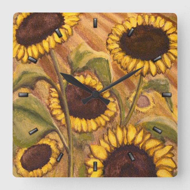 Relojes de pared del arte del girasol del amarillo (Anverso)
