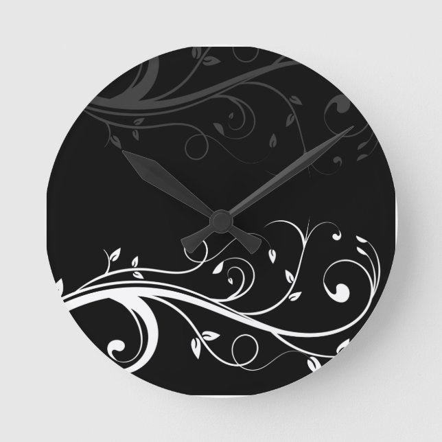 Relojes de pared floral en blanco y negro (Anverso)