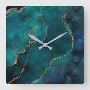 Relojes de pared - mármol azul y verde con vetas d