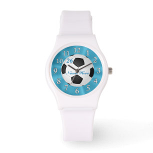 Relojes del fútbol de la turquesa con NOMBRE y