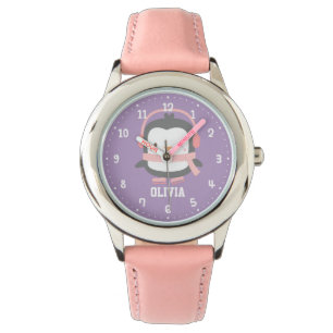 Relojes personalizados de niñas pingüino lindas