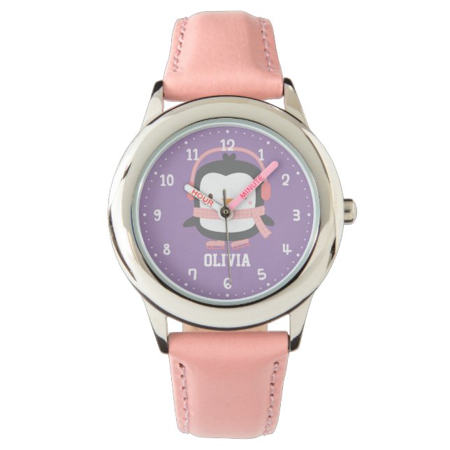 Relojes personalizados de niñas pingüino lindas (Anverso)
