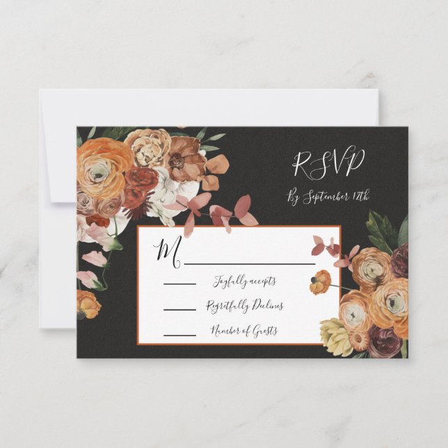 Rembrandt Autumn Respuesta del Boda floral RSVP (Anverso)