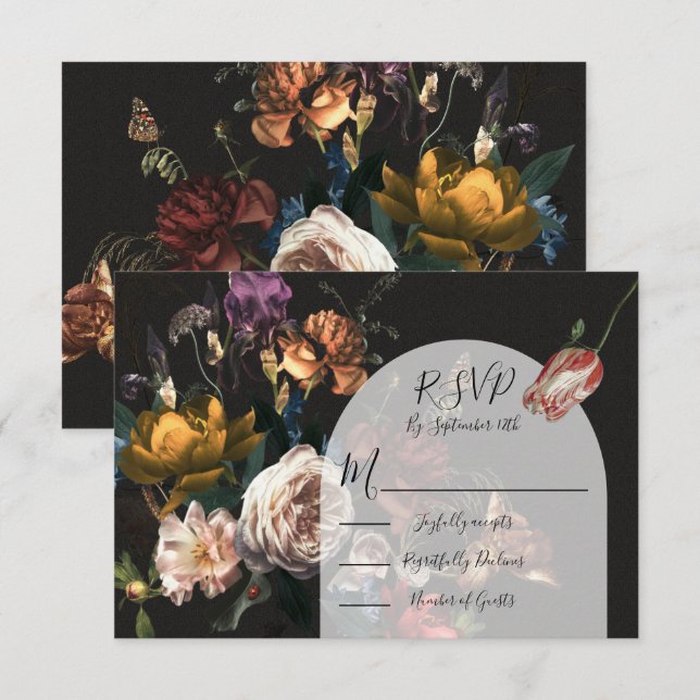 Rembrandt Boda floral Tarjetas de respuesta RSVP (Anverso / Reverso)