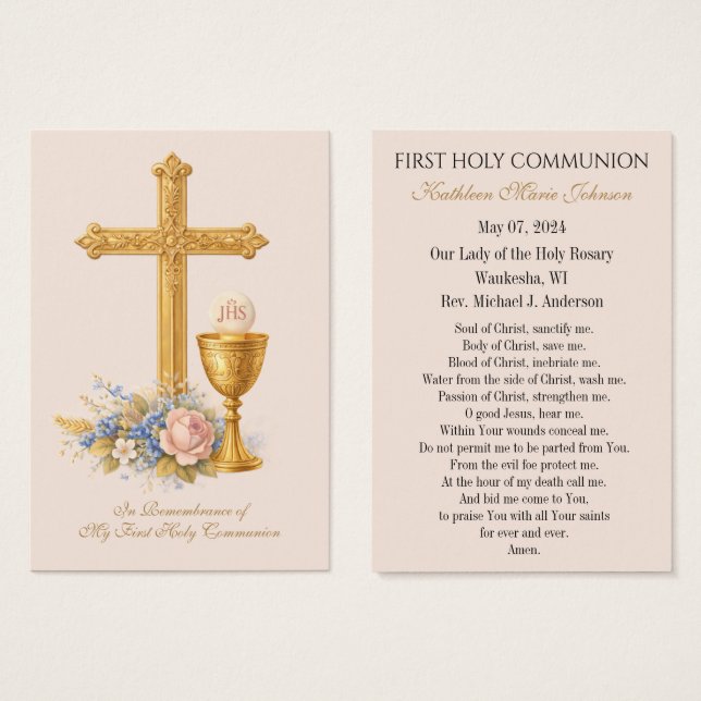 Remembrance Prayer Card for First Holy Communion (Anverso y reverso)