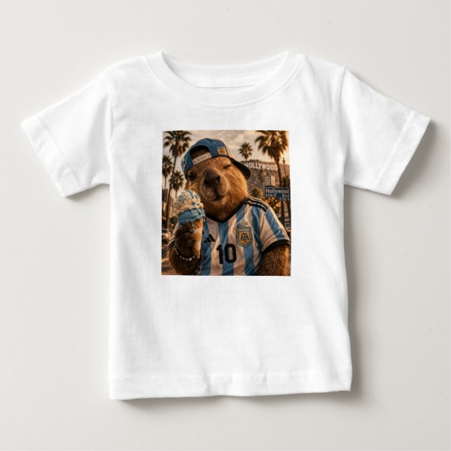 Remera Bebe Niños Capibarra viajero (Anverso)
