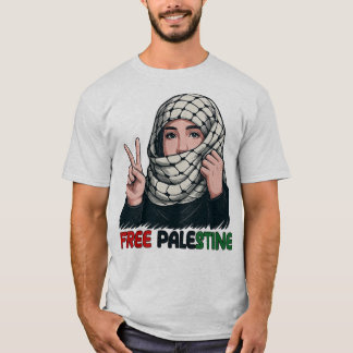 Remera de arte de la niña del keffiyeh de Palestin