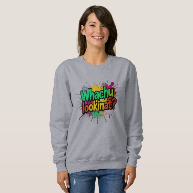 Remera divertida con graffiti Whachu Lookinat Stre (Anverso completo)