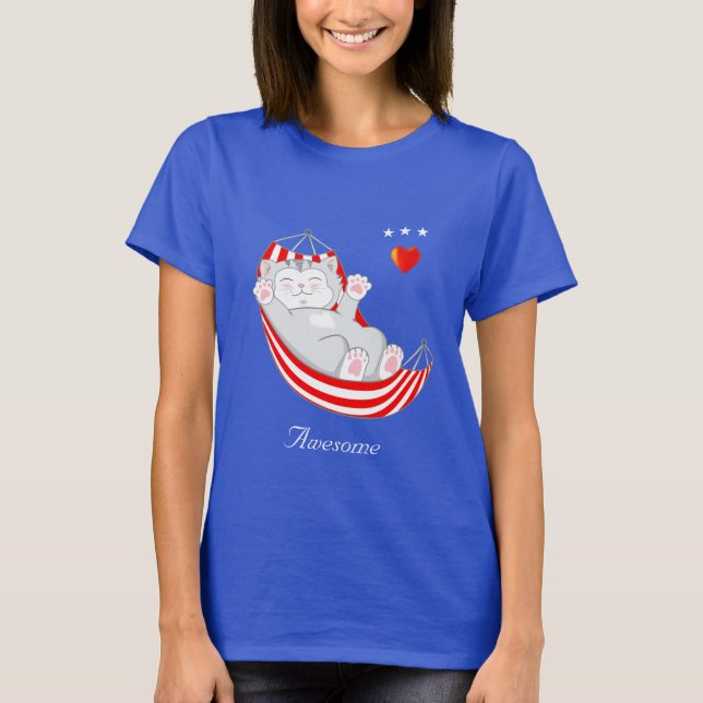 Remera Gato Gatito Lindo en Hamaca (Anverso)