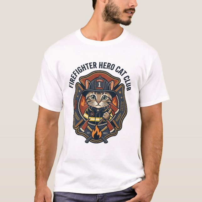 Remera gráfica de gato héroe bombero - Bombero (Anverso)
