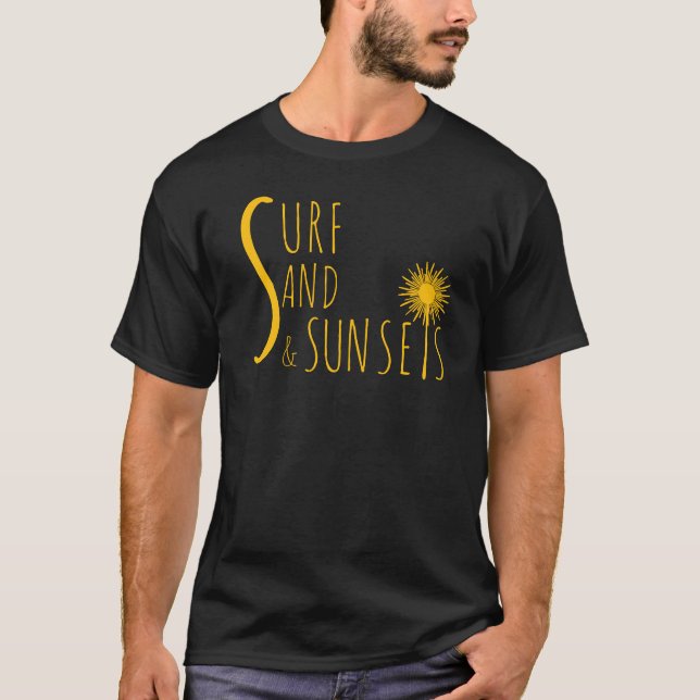 Remeras de Playa de Surf, Arena y Puesta de Sol (Anverso)