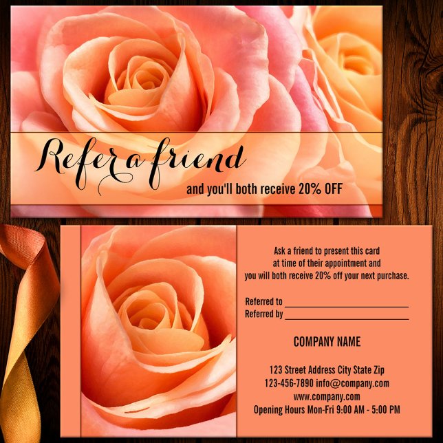 Remisión De Rosas De Coral A Un Amigo Tarjeta De N (A referral business card featuring elegant coral roses - great for a beautician or makeup artist)