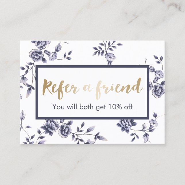 Remisión del Salón de Belleza Floral Azul Cerámica (Anverso)