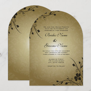 Remolinos de flores negras en invitación de boda d