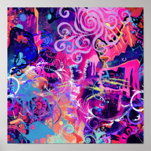 Remolinos de neón Arte abstracto Rosa y púrpura