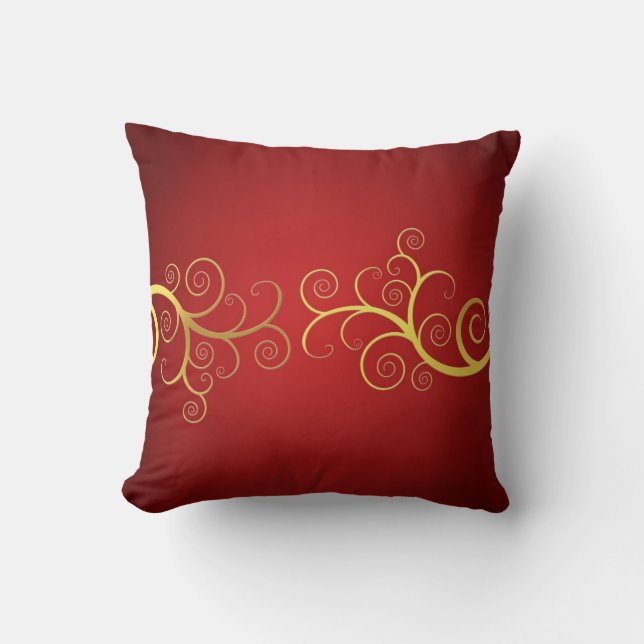 Remolinos de oro en la almohada elegante roja (Anverso)