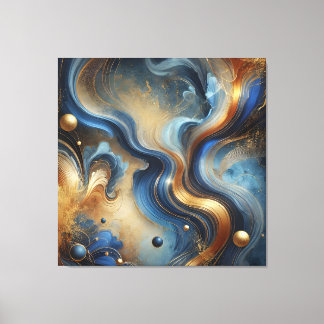 Remolinos Dinámicos de Azul y Dorado Arte en Lienz