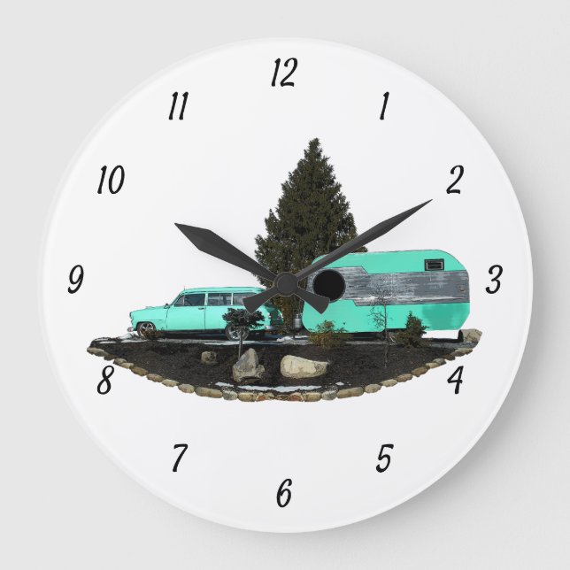 Remolque de coches de camping retro Reloj de pared (Anverso)