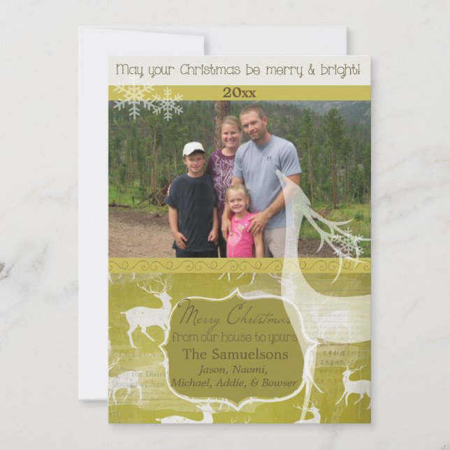 Reno blanco en tarjeta de vacaciones fotográfica v (Anverso)