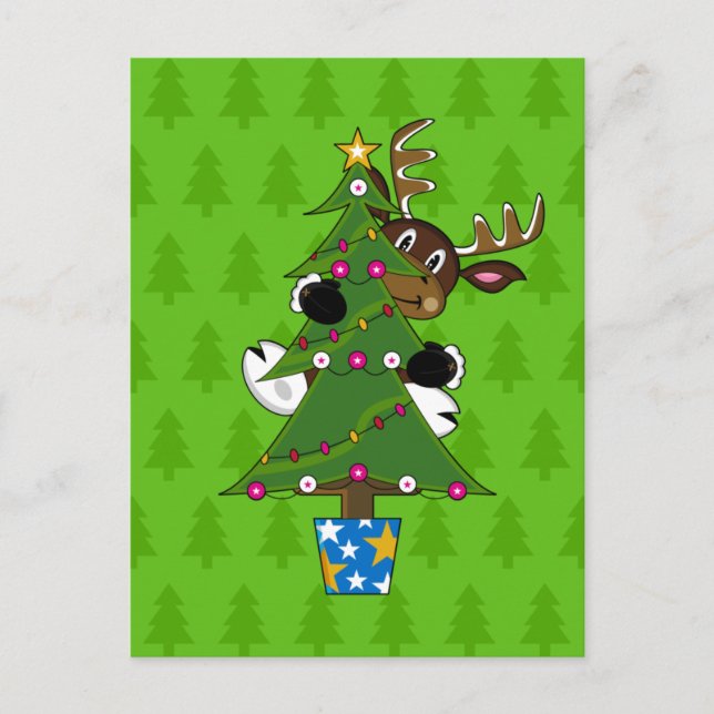 Reno con la tarjeta del árbol de navidad (Anverso)