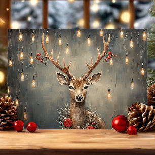 Reno de Navidad Rústico con Luces de Edison