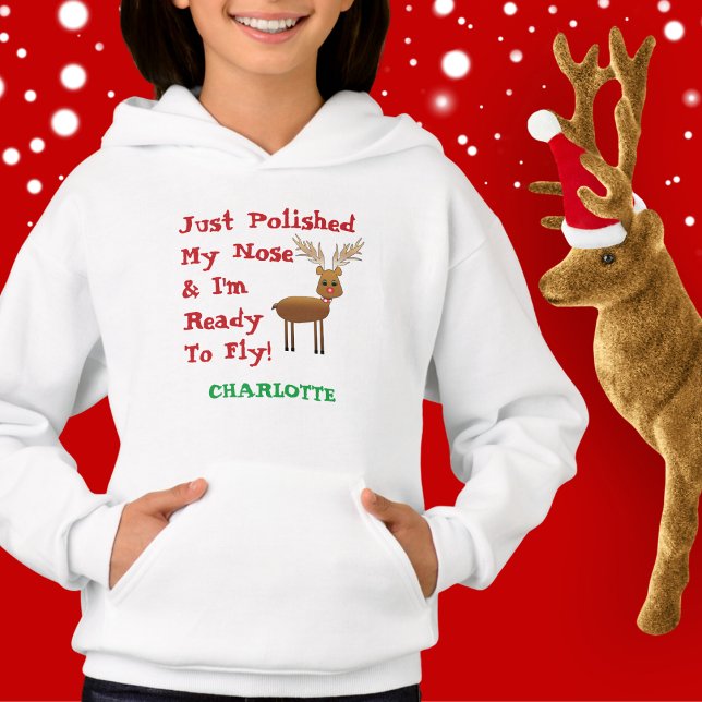 Reno de Navidades curados, niño se llama hogar (Cute Christmas Reindeer, Child's Name Hoodie)