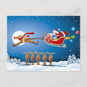 Reno del trineo de Santa del navidad de la postal