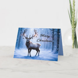 Reno en bosque mágico tarjeta de Navidad