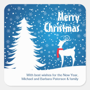 Reno en el pegatina del navidad de la nieve