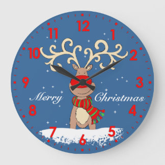 Reno en la nieve gráfico Navidades reloj de pared