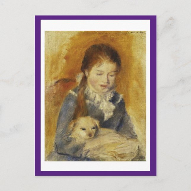Renoir, joven Chica con perro, Bella Artes, postal (Anverso)